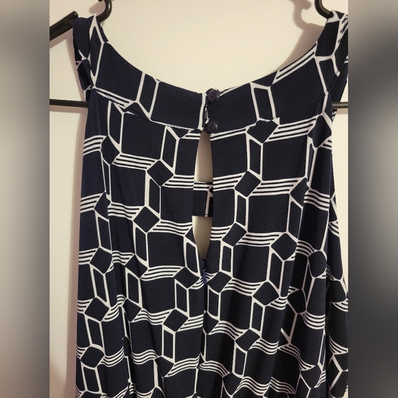 En Focus Women's Halter Neck Jumpsuit Size 12 Navy blue White Stretch Geo Print - Picture 5 of 7